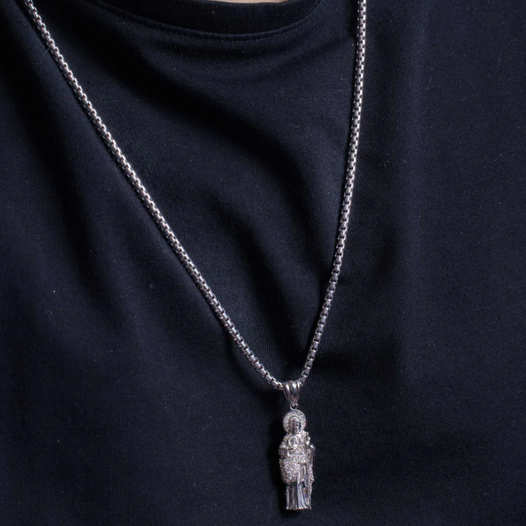 Rhodium Plated 925 Sterling Silver Clear CZ St Jude Pendant 30mm