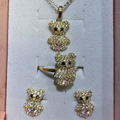 14K Gold Teddy Bear Jewelry Set – Pendant, Earrings & Ring