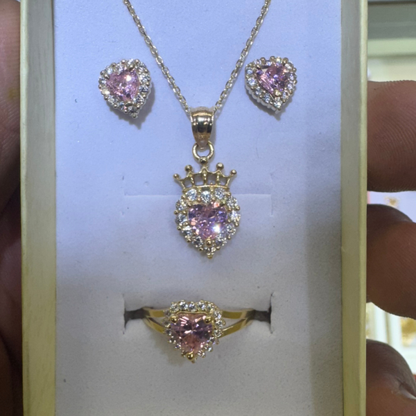 14K Gold Crown Heart Jewelry Set