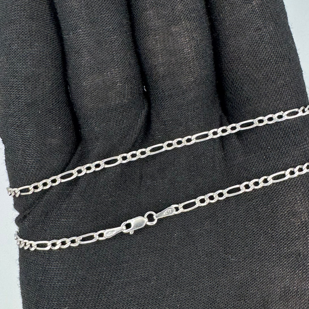 10K White Gold Figaro 2.5MM