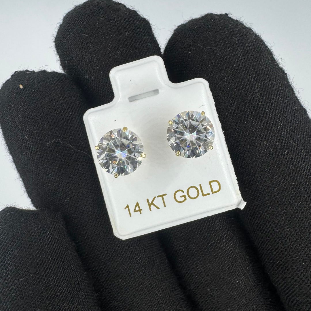 14 Karat Yellow Gold Round Moissanite Stud Screw Back Earring