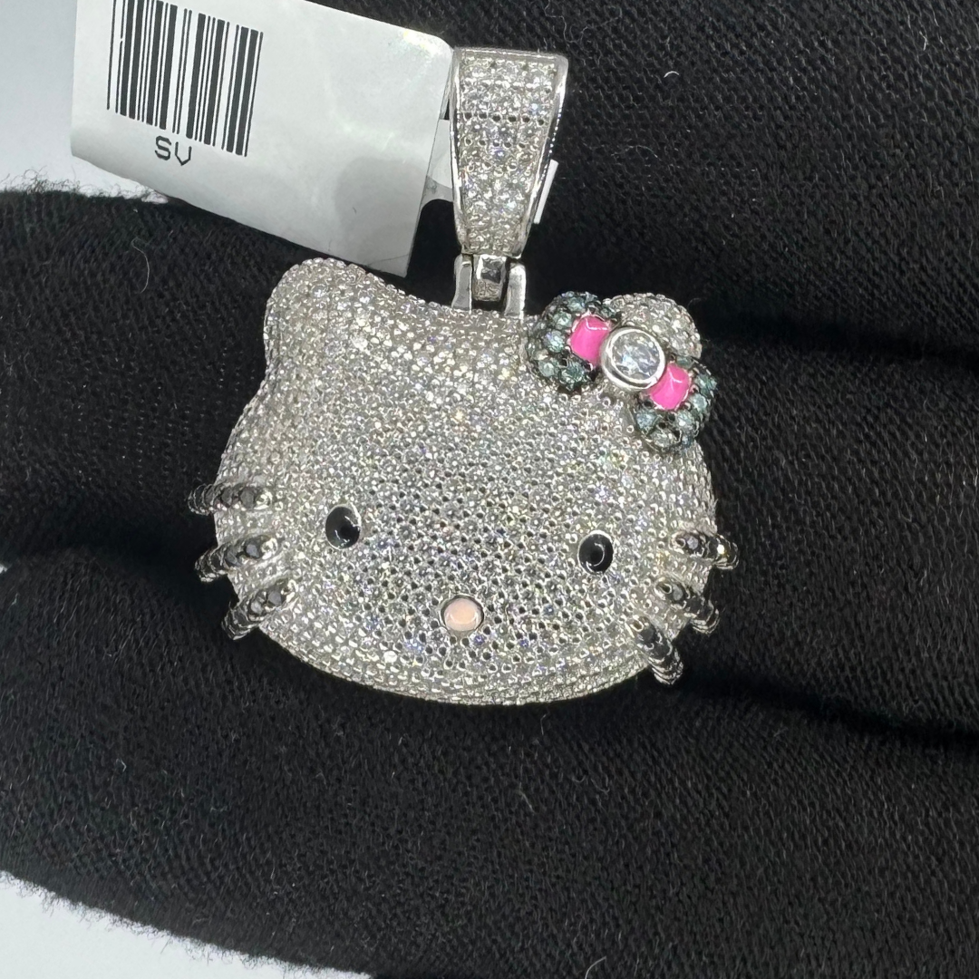 Silver Moissanite Hello Kitty Pendant