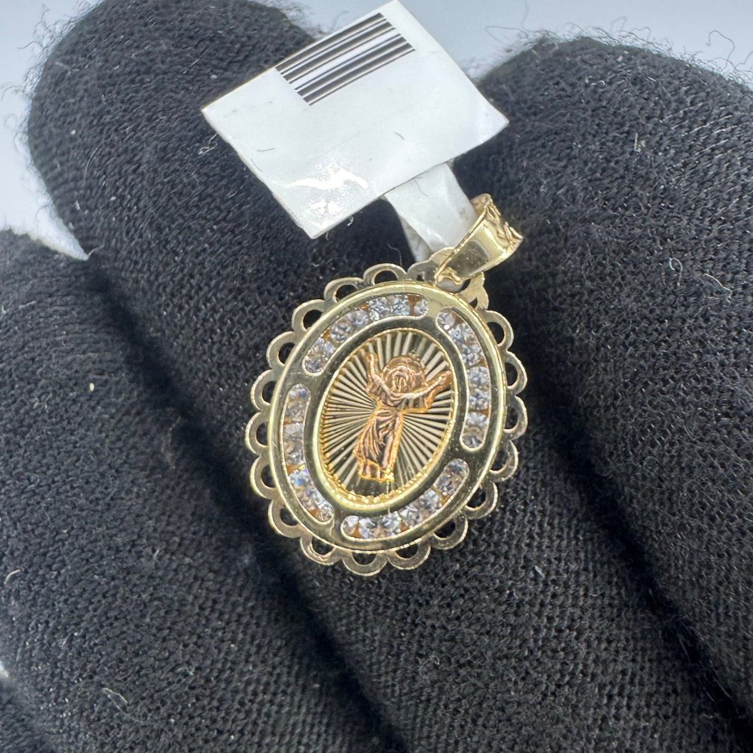 14K Jesus Oval Halo Pendant