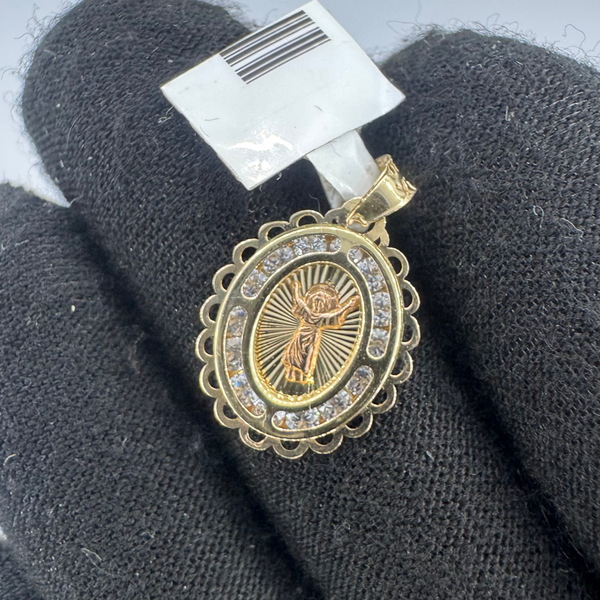 14K Jesus Oval Halo Pendant