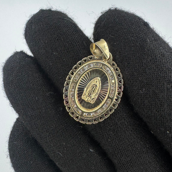 14K Virgin Mary Oval Pendant