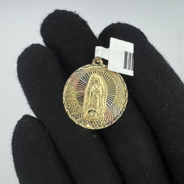 14K Double Sided Virgin Mary and Jesus Pendant