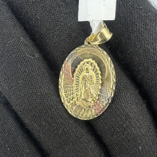 14K Double Sided Oval Virgin Mary and Jesus Pendant
