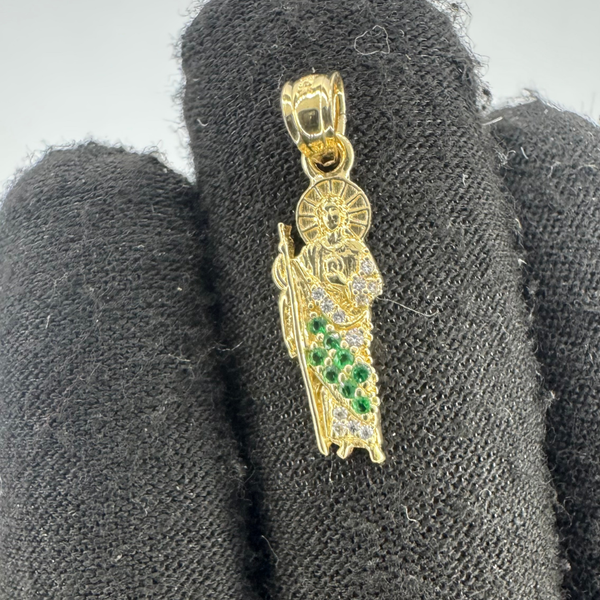 14K San Judas Pendant with Green Stone Accents