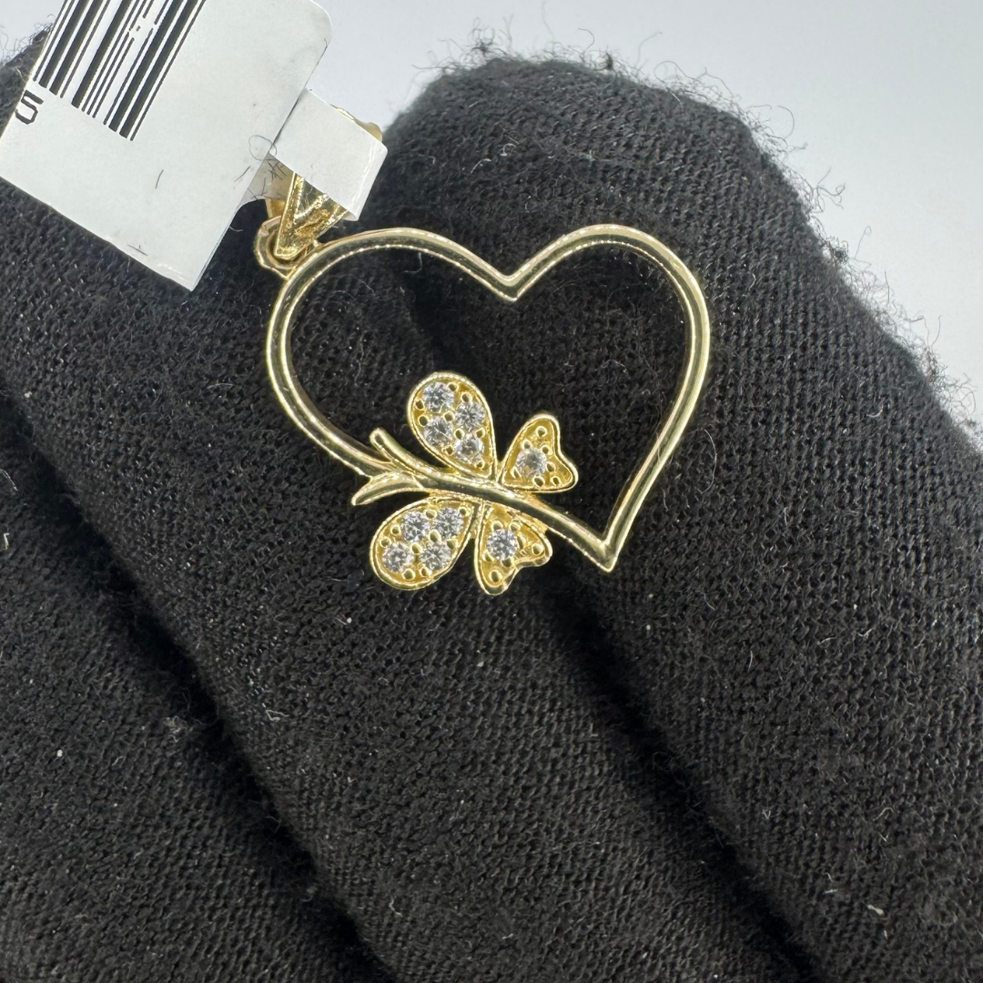 14K Heart Butterfly Pendant