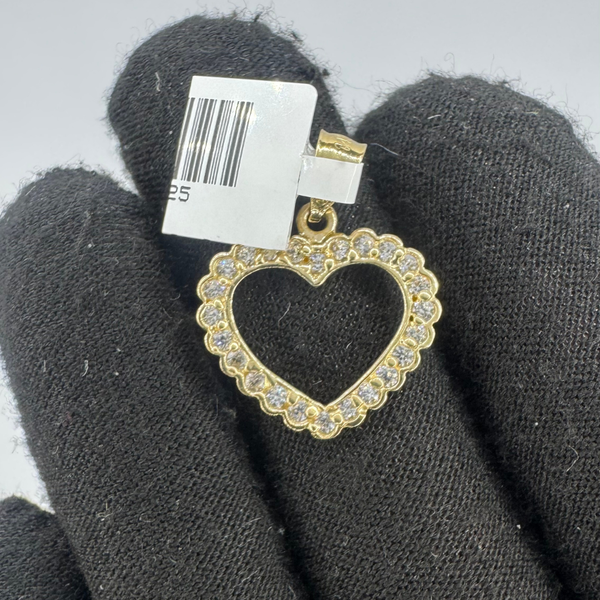 14K Hollow Heart Pendant with CZ Stone Edges