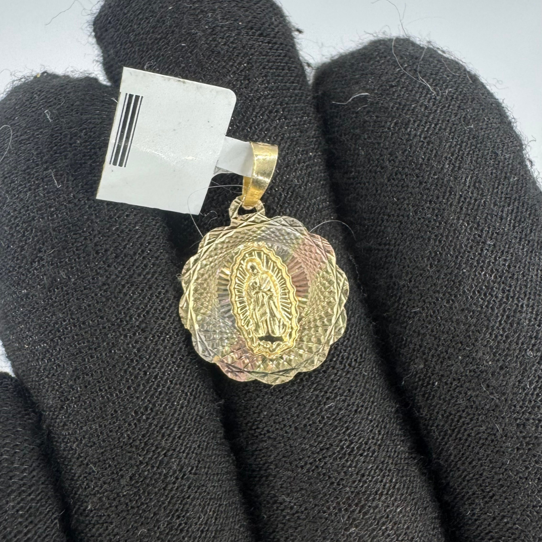 14K Virgin Mary Round Edge Pendant