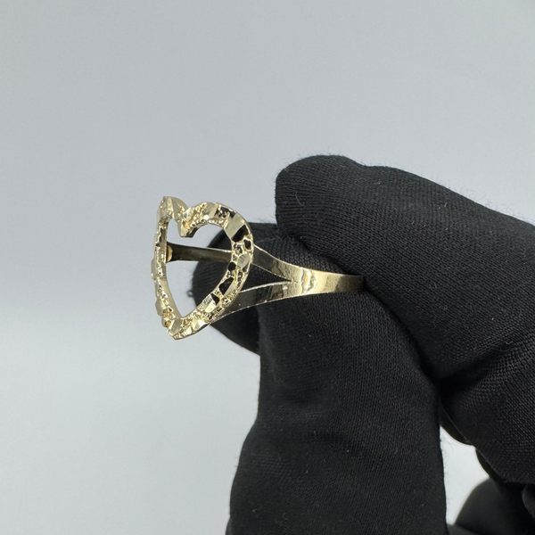 10K Yellow Gold Hollow Heart Nugget Ring
