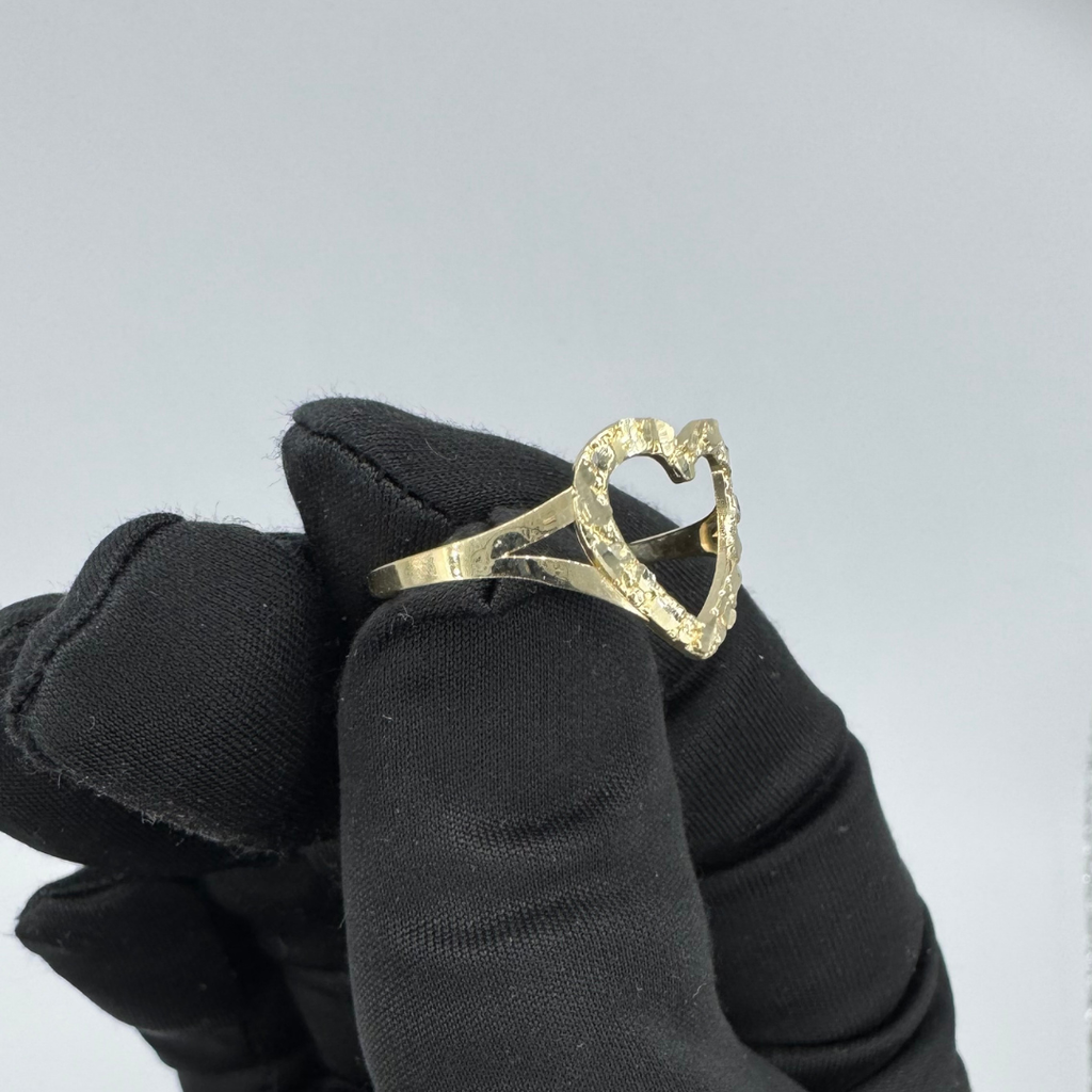 10K Yellow Gold Hollow Heart Nugget Ring