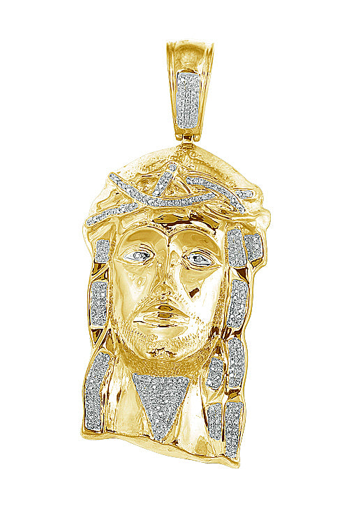 10K Yellow Gold Diamond Jesus Head Pendant – 0.75 CTW
