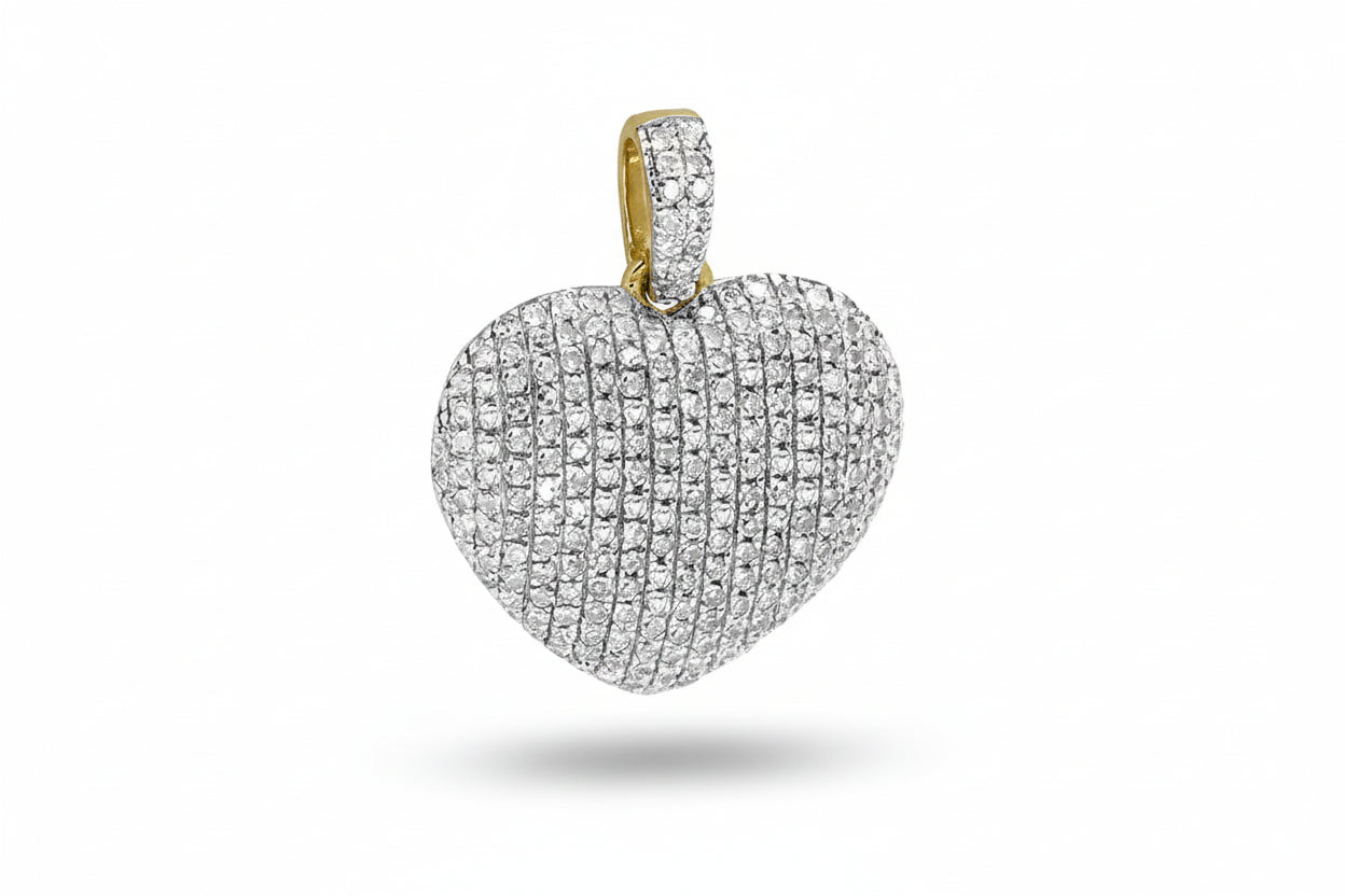 14K Yellow Gold Diamond Puffed Heart Pendant – 0.50 CTW (Medium)