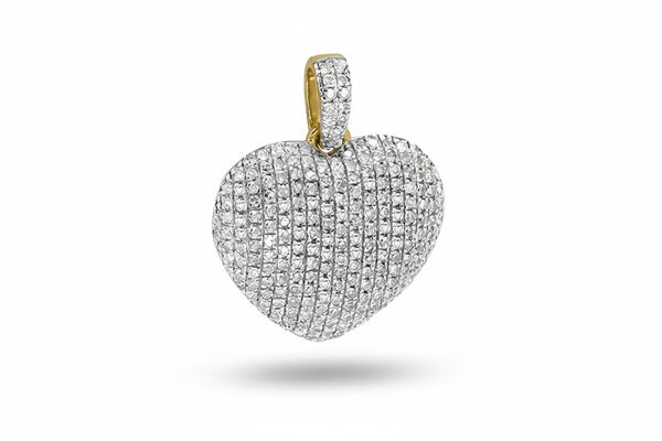 14K Yellow Gold Diamond Puffed Heart Pendant – 0.50 CTW (Medium)