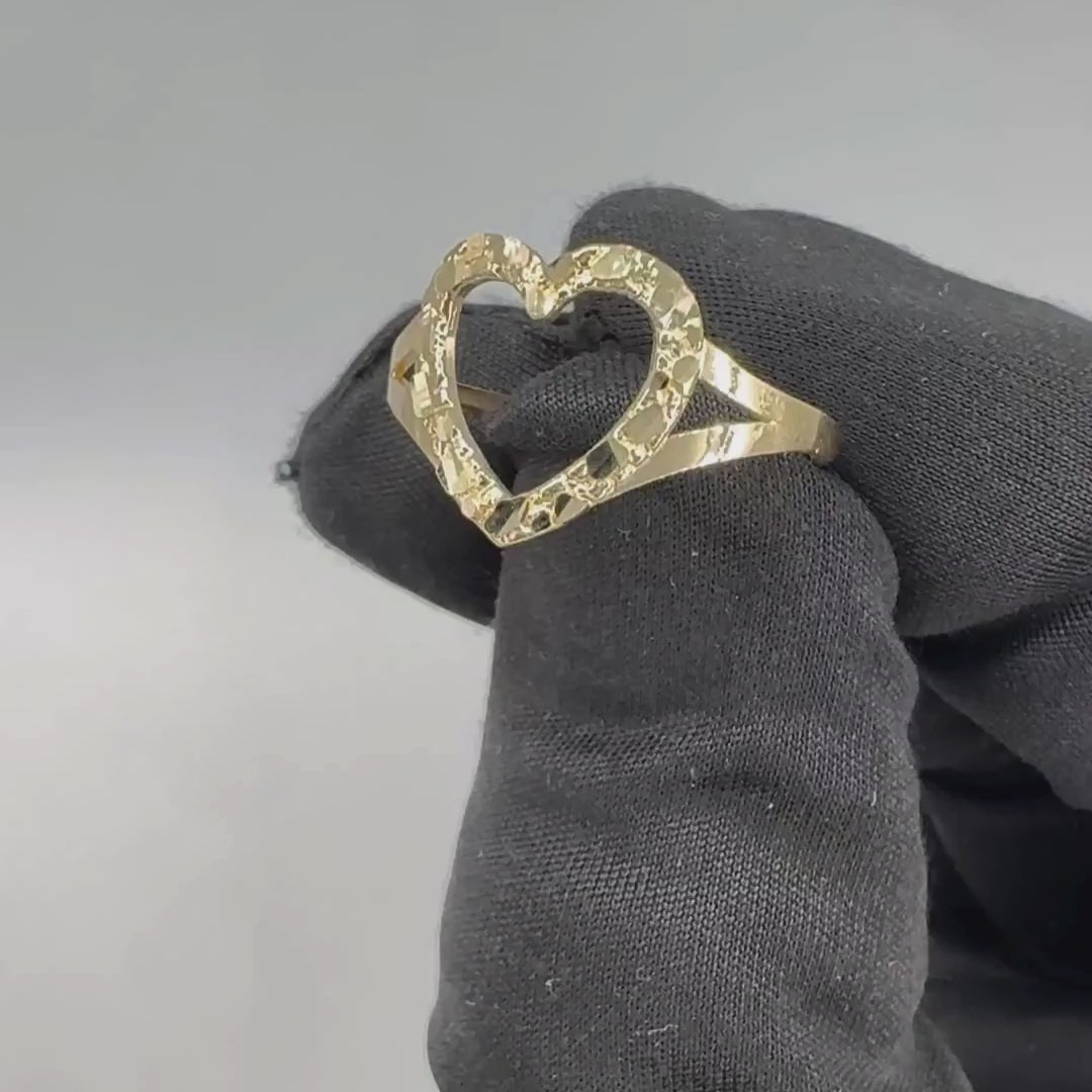 10K Yellow Gold Hollow Heart Nugget Ring