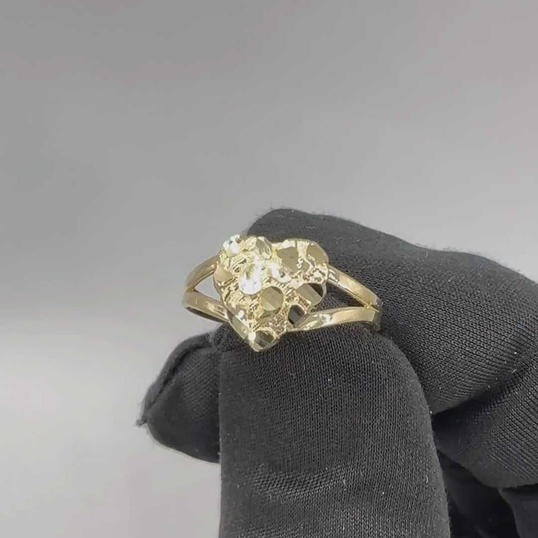 10K Yellow Gold Nugget Heart Ring