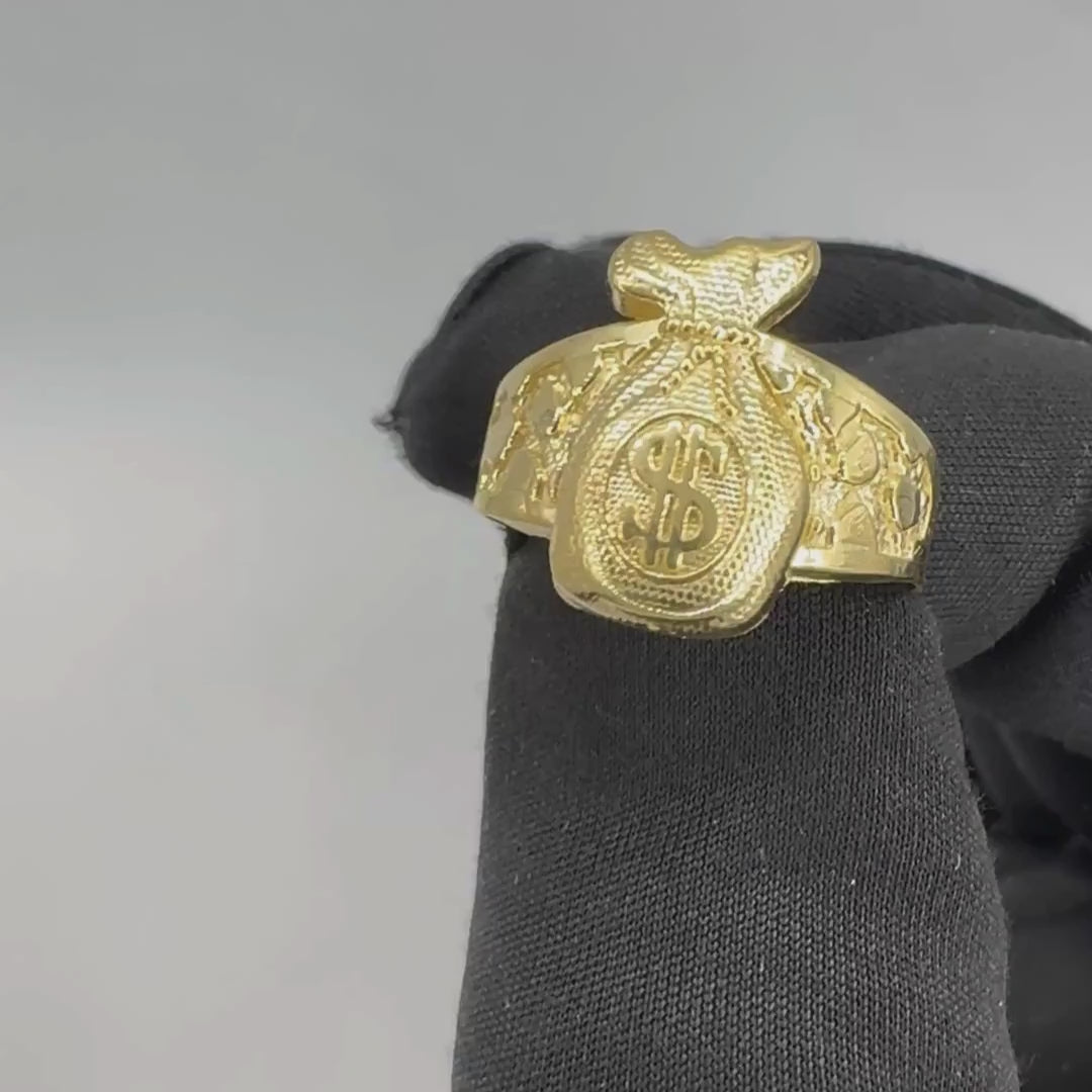 10K Yellow Gold Money Bag Ring